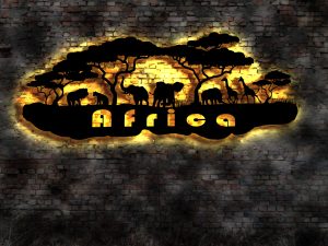 Africa Skyline 3D-Wandbild aus Holz mit LED Licht