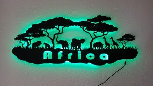 Africa Skyline 3D-Wandbild aus Holz mit LED Licht