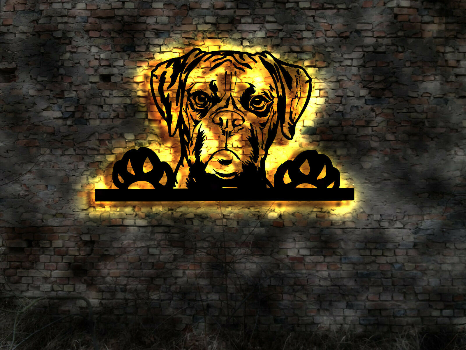 Boxer Hund 3D Wandbild aus Holz mit LED Leuchte