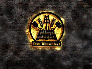 LED Wandbild Wappen Brauerei Zunftzeichen aus Holz mit Wunschtext
