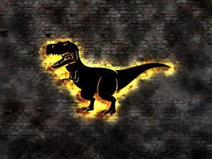 Dinosaurier T-Rex LED Wandbild aus Holz