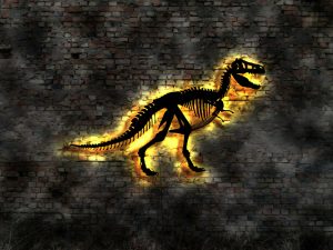 Dinosaurier Skelett 3D LED Wandbild aus Holz