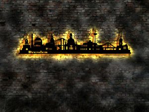 Dresden Stadt Skyline 3D-Wanddeko Bild aus Holz mit LED