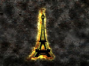 Eiffelturm Skyline 3D LED Wandbild aus Holz