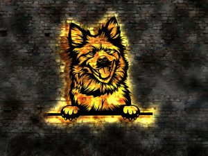 Eurasier Hund 3D LED Effekt Wandbild aus Holz