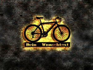 3D- LED Wandbild Fahrrad aus Holz mit Wunschtext