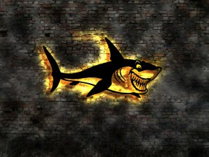 Haifisch 3D-Wandbild aus Holz mit LED Licht