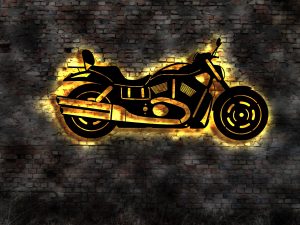 Ihr Motorrad 3D Wandbild aus Holz mit LED 