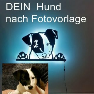 Ihr Hund nach Fotovorlage als LED 3D-Wandbild aus Holz