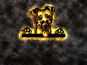 Jack-Russell-Terrier Hund 3D LED Wandbild aus Holz 
