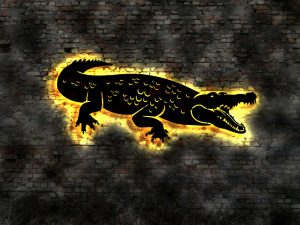 Krokodil 3D LED Wandbild Deko Leuchtbild aus Holz