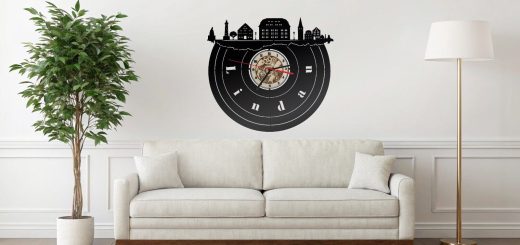 Holz Wanduhr Skyline Stadt