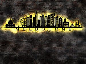 Skyline Melbourne Australien 3D LED Holz Wandbild 
