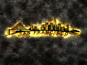 San Francisco Stadt Skyline 3D LED Wandbild aus Holz