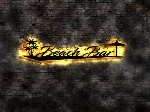 3D LED Leuchtschrift Beach Bar Holz Wandbild