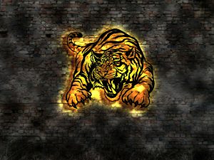 Tiger 3D LED Wandbild aus Holz