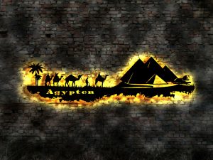 3D-Wandschmuck Ägypten Skyline aus Holz mit LED Licht 